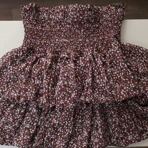 Reset - Brown Floral Smocked Ruffle Mini Skirt - Size: Medium